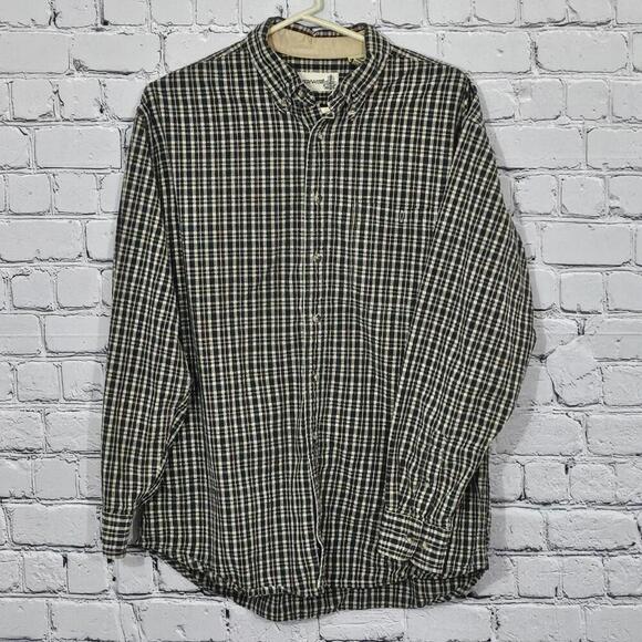 Other - Fieldmaster Navy Tan Plaid Long Sleeve Button-Up Shirt Size L